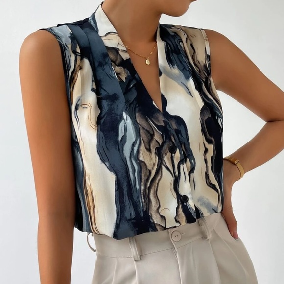 Luxe Marble Print Sleeveless Blouse - Picture 2 of 5